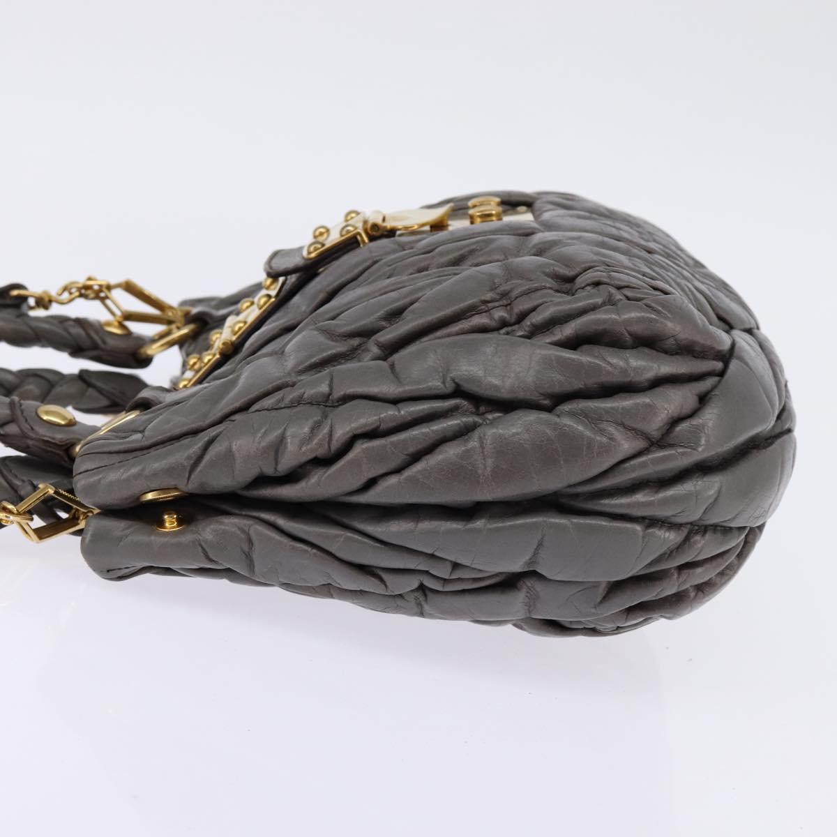 Miu Miu Matelasse Hand Bag Leather 2way Gray Gold Auth SW1535