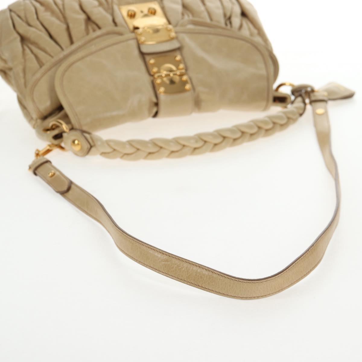 Miu Miu Matelasse Hand Bag Leather 2way Beige Gold Auth SW1538V