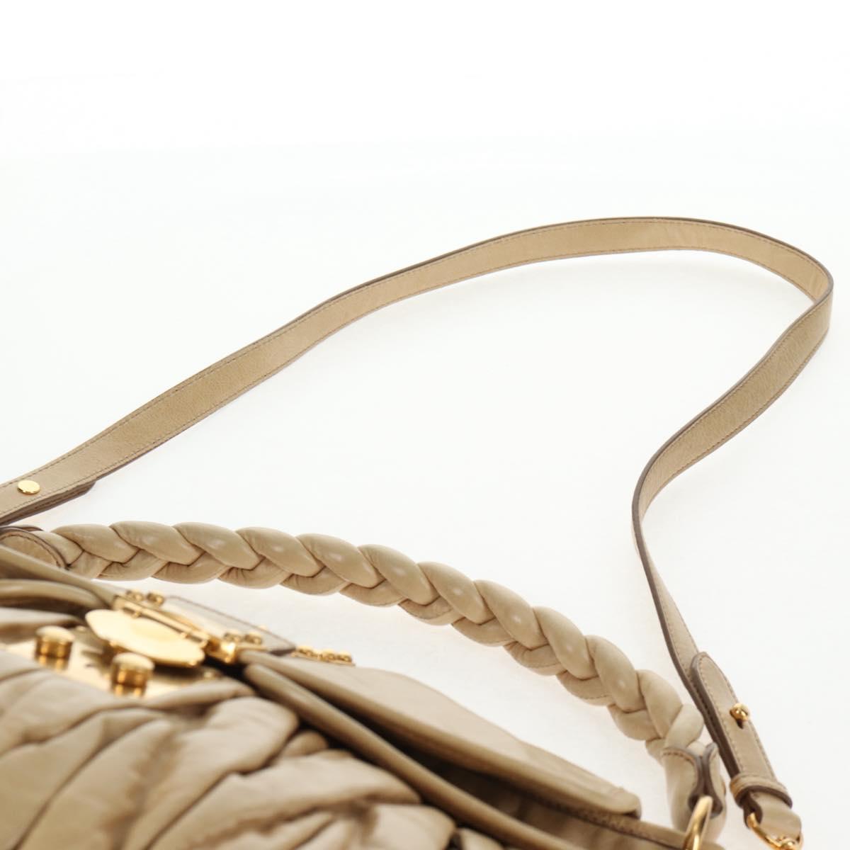 Miu Miu Matelasse Hand Bag Leather 2way Beige Gold Auth SW1538V