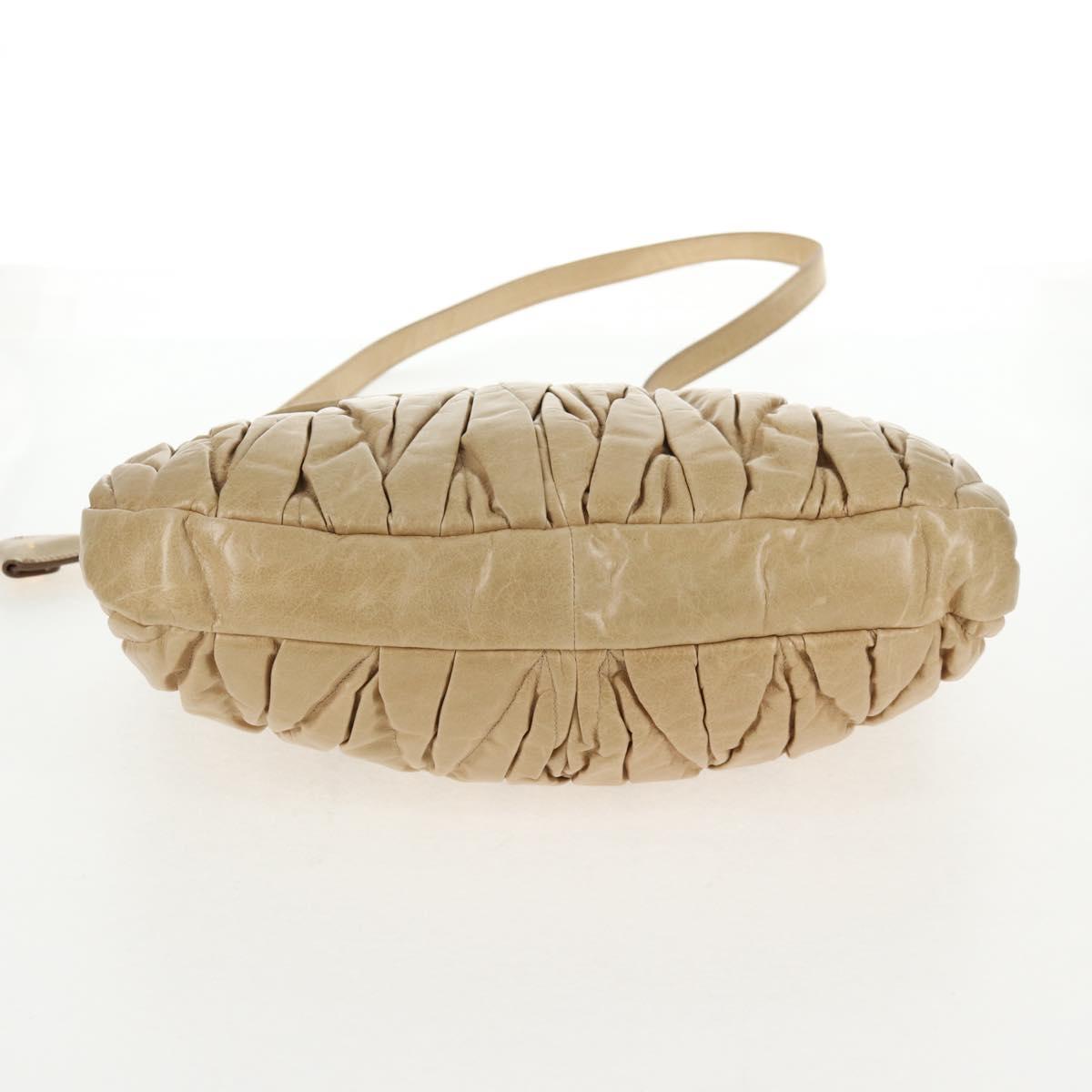 Miu Miu Matelasse Hand Bag Leather 2way Beige Gold Auth SW1538V