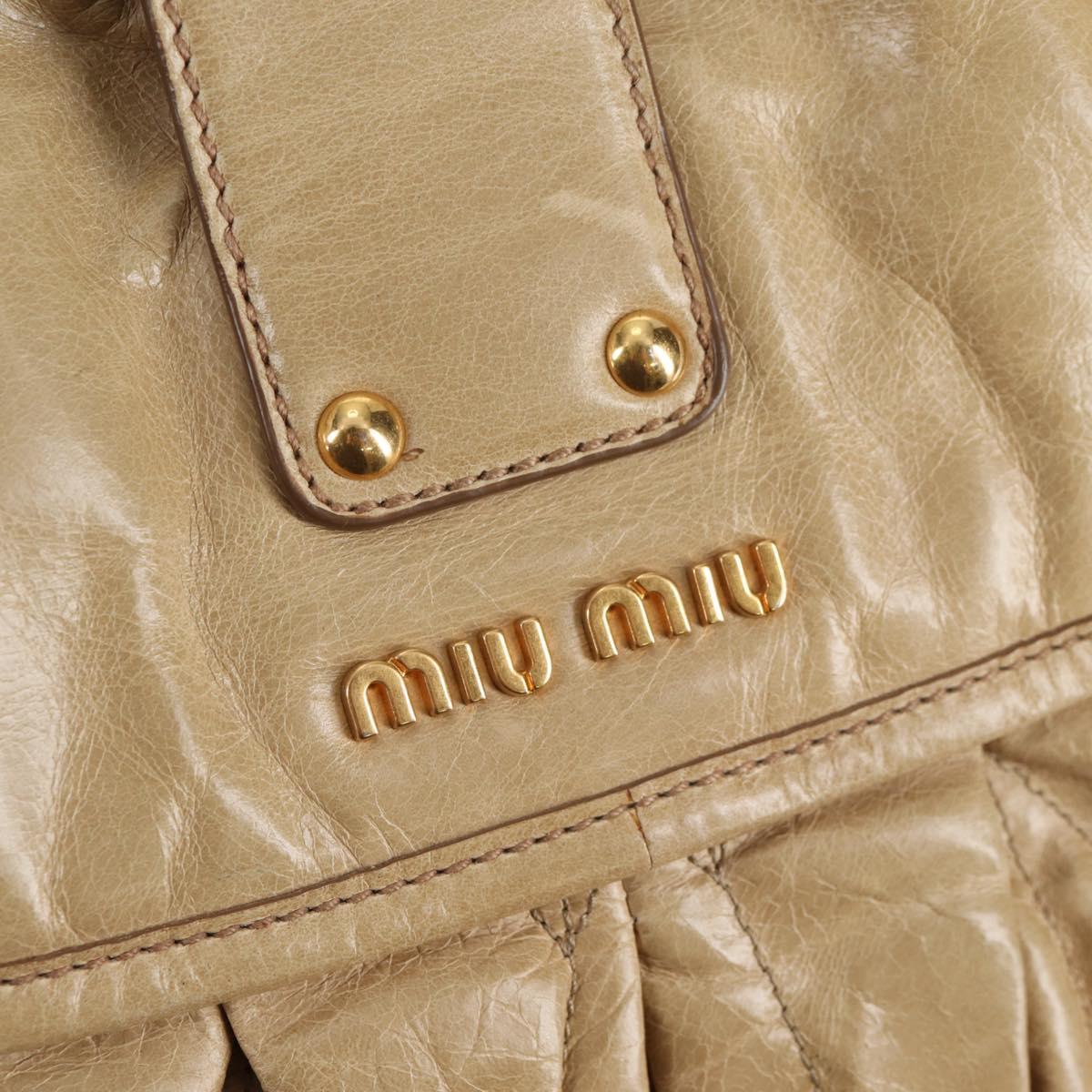 Miu Miu Matelasse Hand Bag Leather 2way Beige Gold Auth SW1538V
