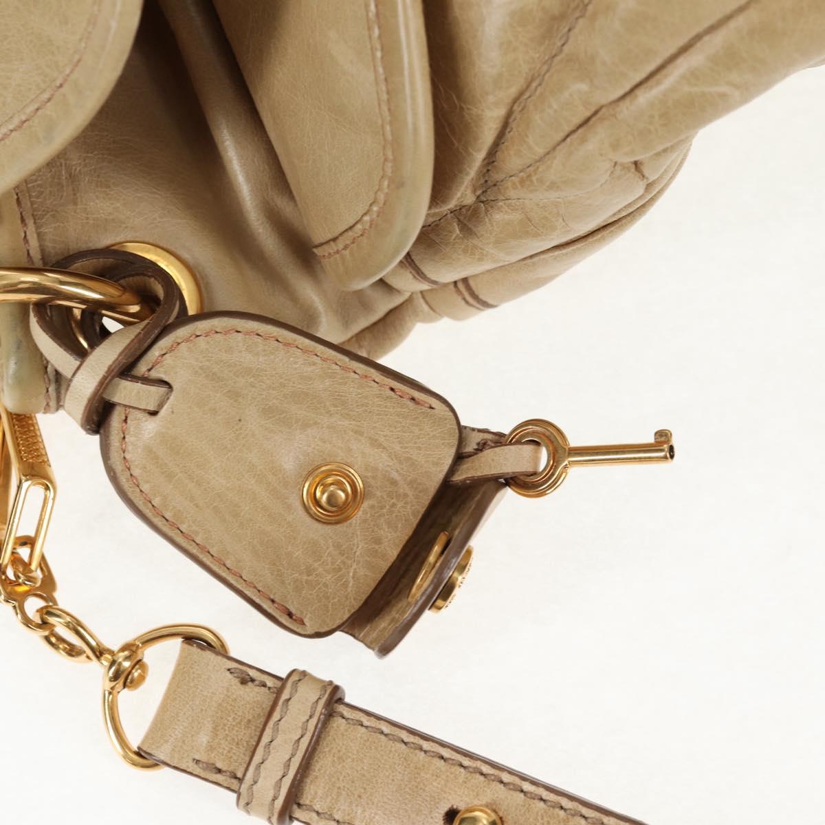 Miu Miu Matelasse Hand Bag Leather 2way Beige Gold Auth SW1538V