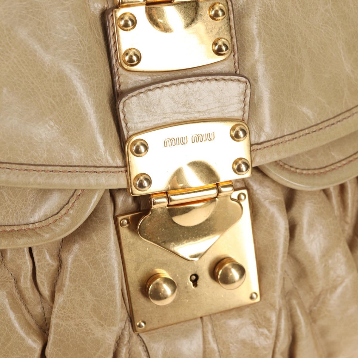 Miu Miu Matelasse Hand Bag Leather 2way Beige Gold Auth SW1538V