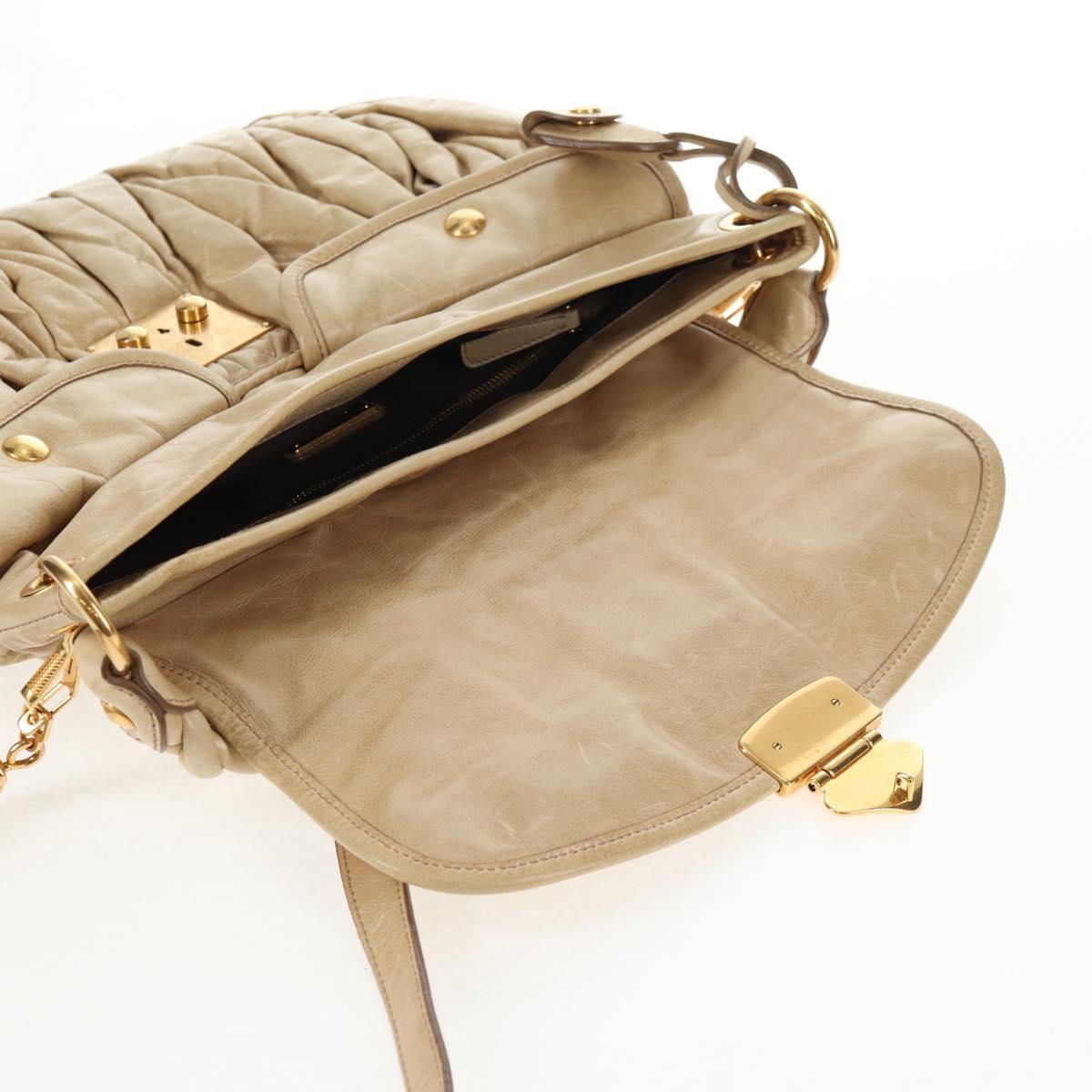 Miu Miu Matelasse Hand Bag Leather 2way Beige Gold Auth SW1538V