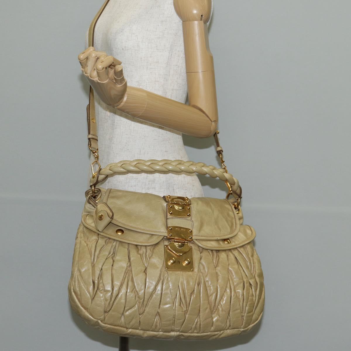 Miu Miu Matelasse Hand Bag Leather 2way Beige Gold Auth SW1538V