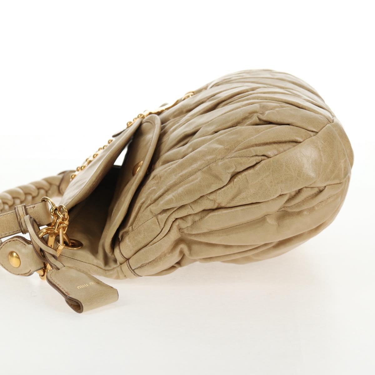 Miu Miu Matelasse Hand Bag Leather 2way Beige Gold Auth SW1538V