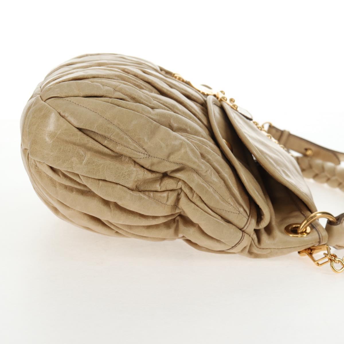 Miu Miu Matelasse Hand Bag Leather 2way Beige Gold Auth SW1538V