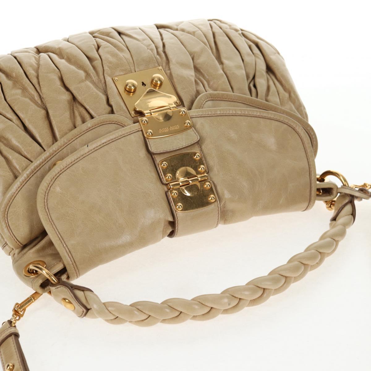 Miu Miu Matelasse Hand Bag Leather 2way Beige Gold Auth SW1538V