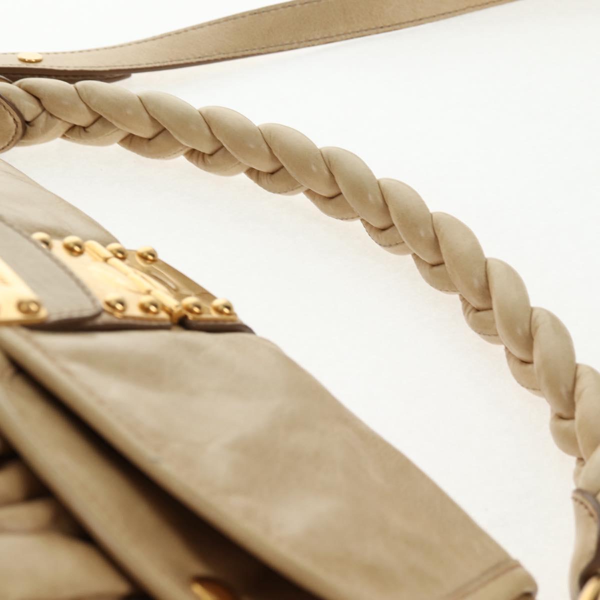 Miu Miu Matelasse Hand Bag Leather 2way Beige Gold Auth SW1538V