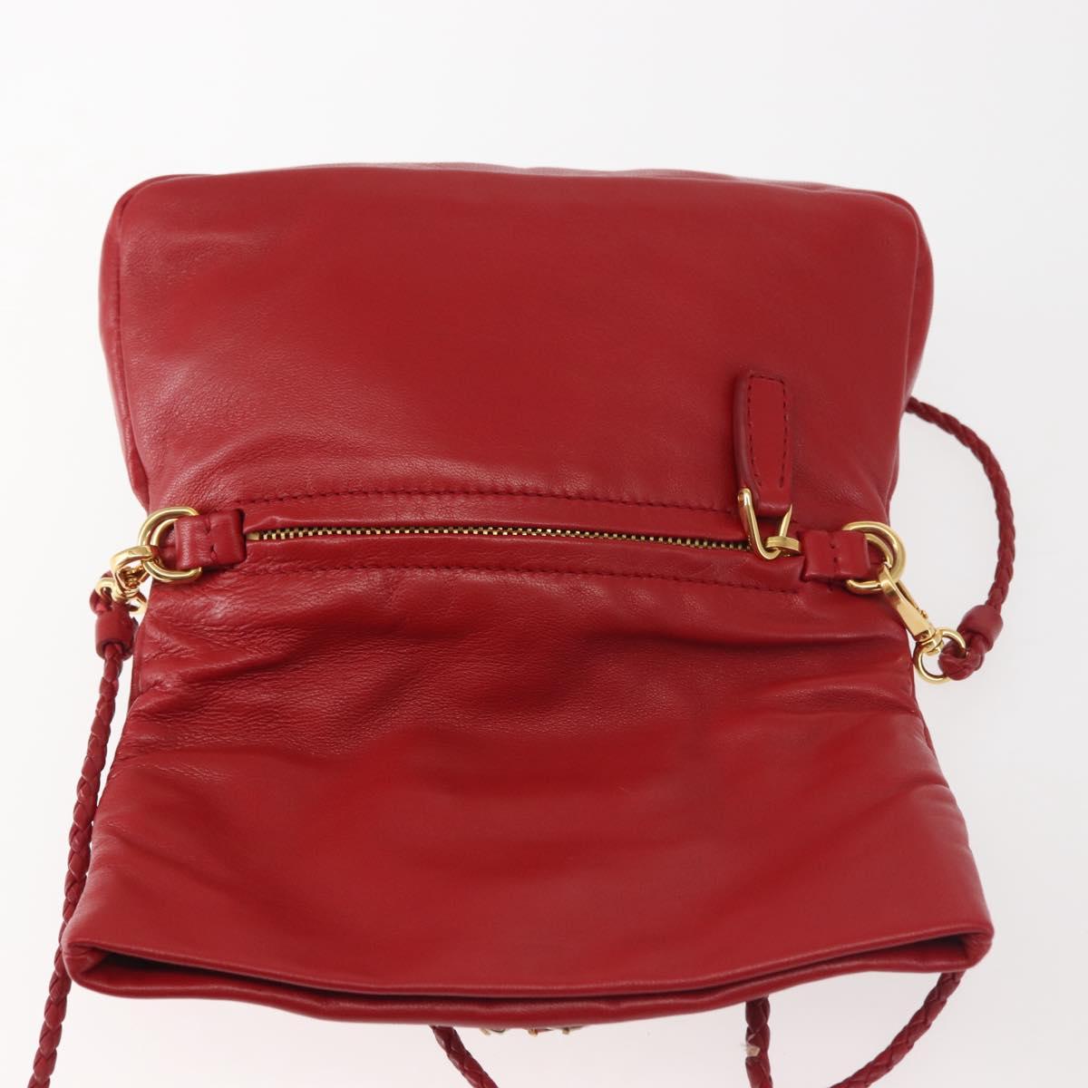 Miu Miu Bijoux Shoulder Bag Leather Red Gold Auth SW1539
