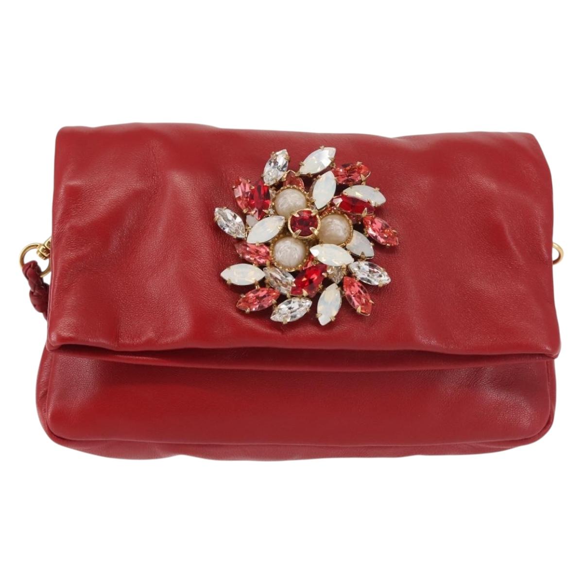 Miu Miu Bijoux Shoulder Bag Leather Red Gold Auth SW1539