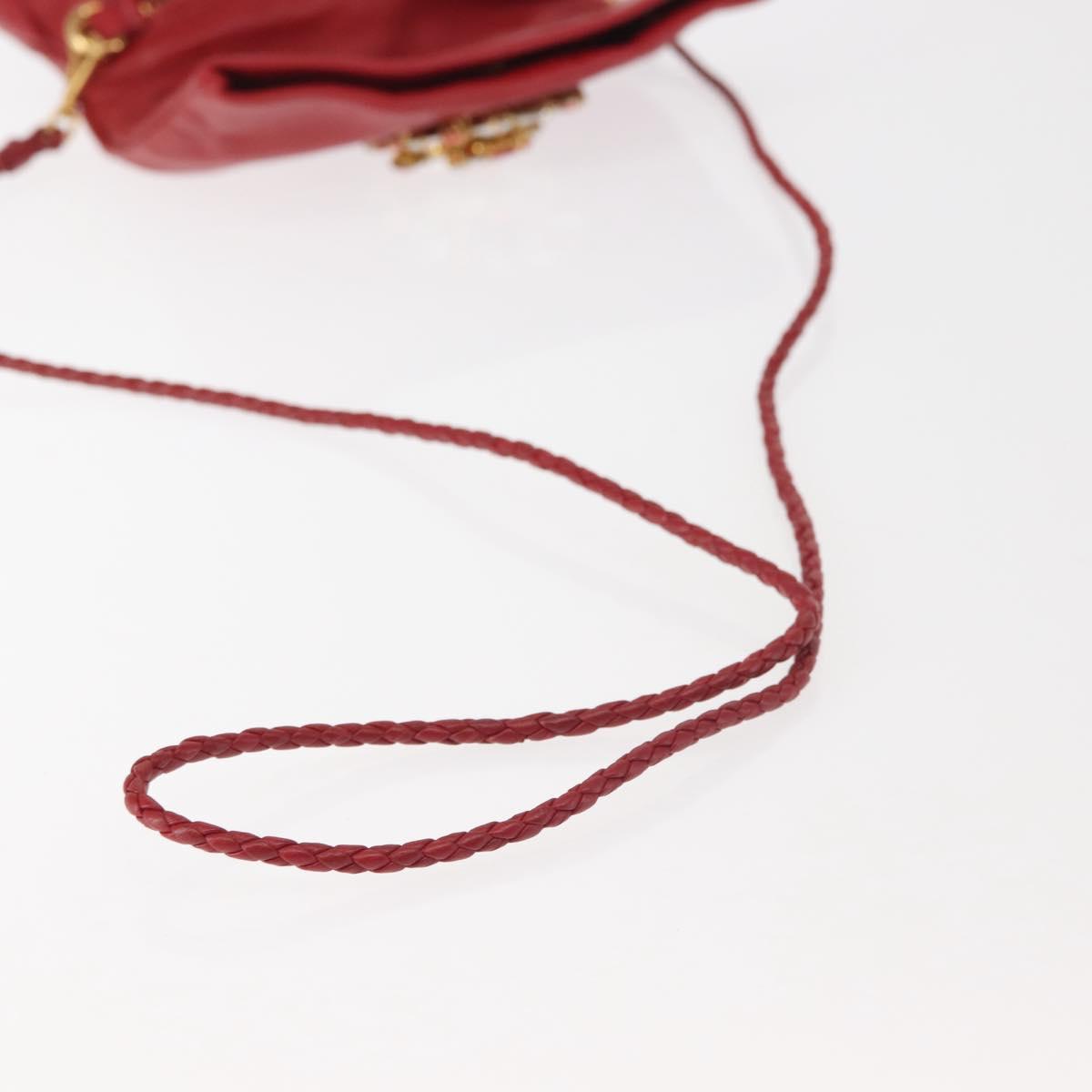 Miu Miu Bijoux Shoulder Bag Leather Red Gold Auth SW1539