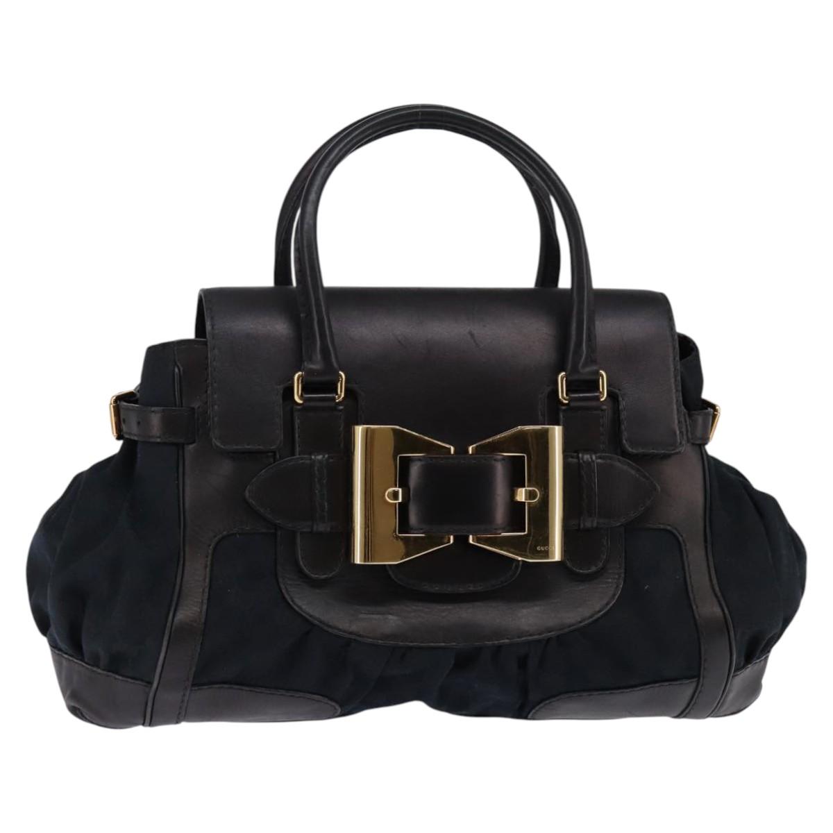 GUCCI GG Canvas Hand Bag Black Gold Auth SW1542