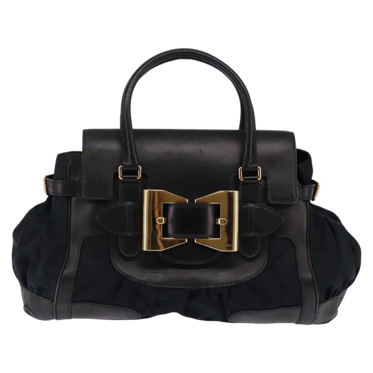 GUCCI GG Canvas Hand Bag Black Gold Auth SW1542