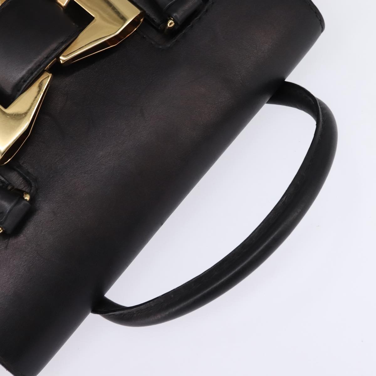 GUCCI GG Canvas Hand Bag Black Gold Auth SW1542
