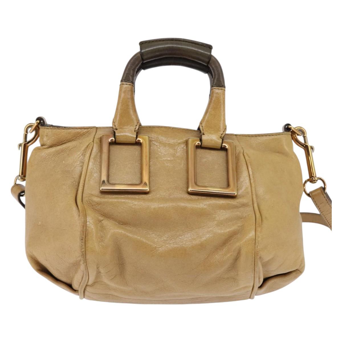 Chloe Etel Hand Bag Leather 2way Beige Gold Auth SW1546