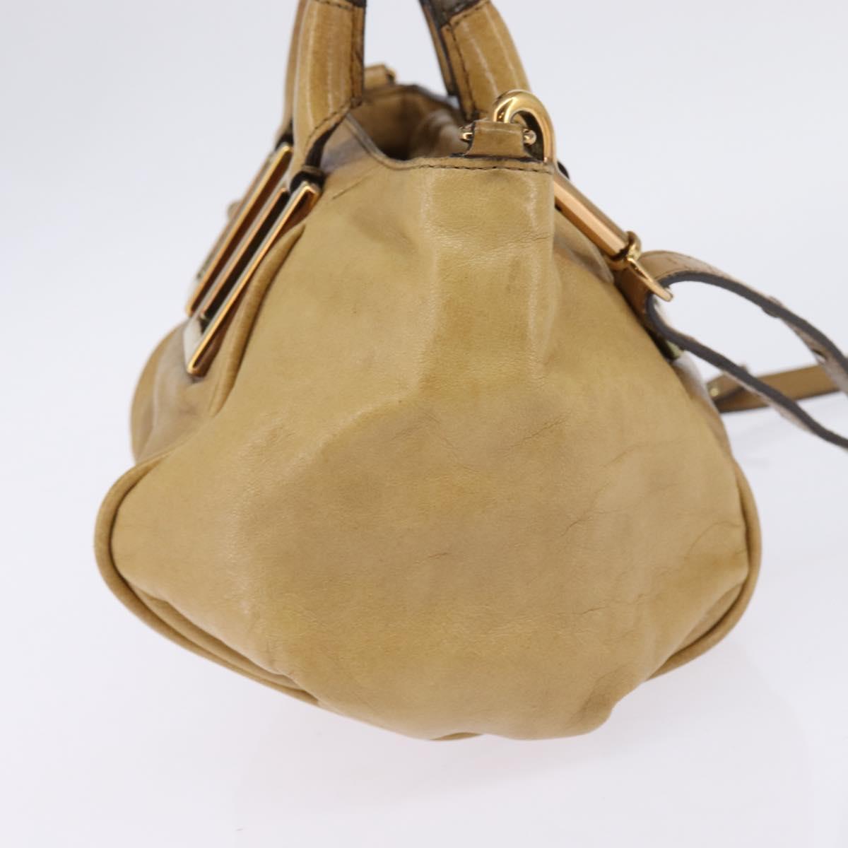 Chloe Etel Hand Bag Leather 2way Beige Gold Auth SW1546
