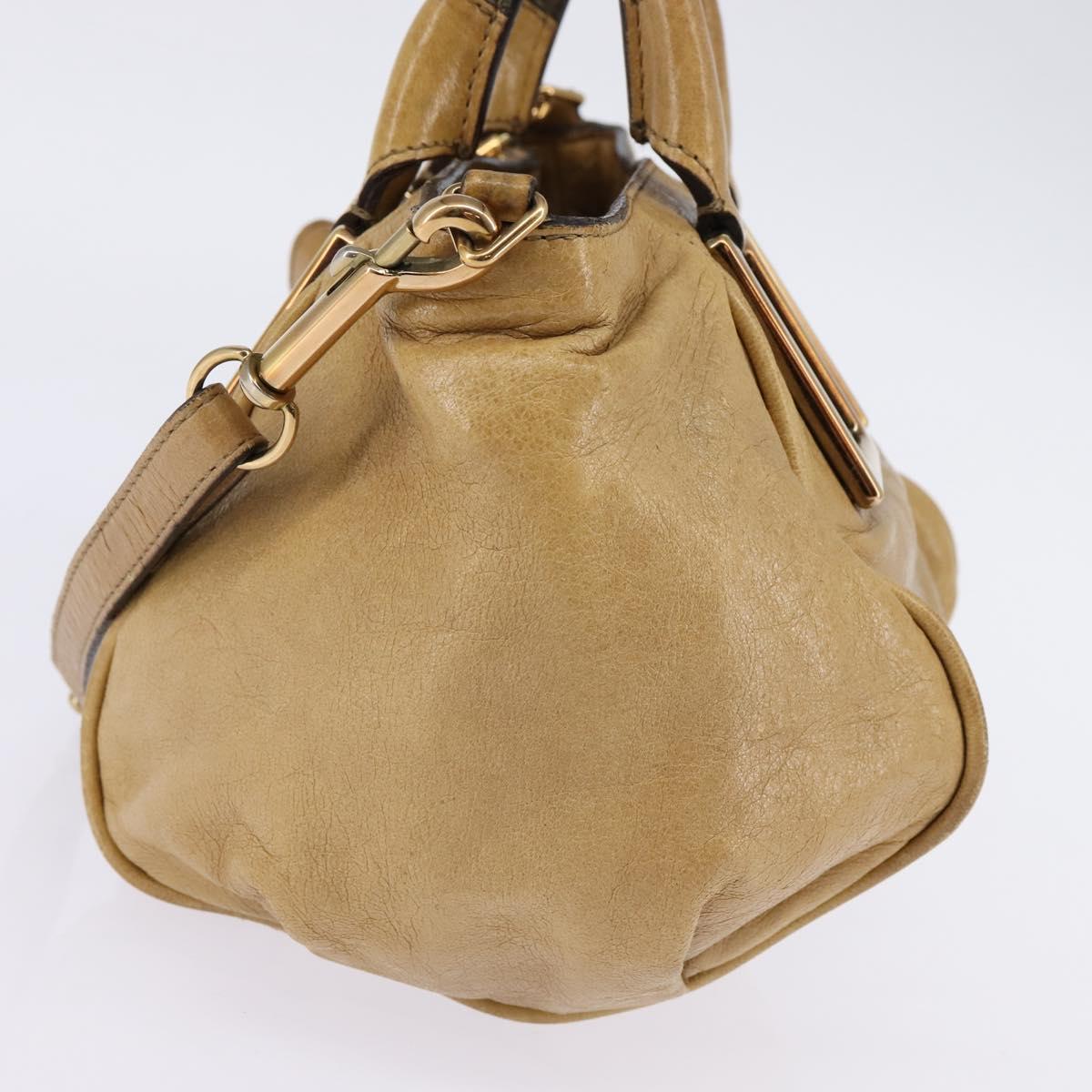 Chloe Etel Hand Bag Leather 2way Beige Gold Auth SW1546