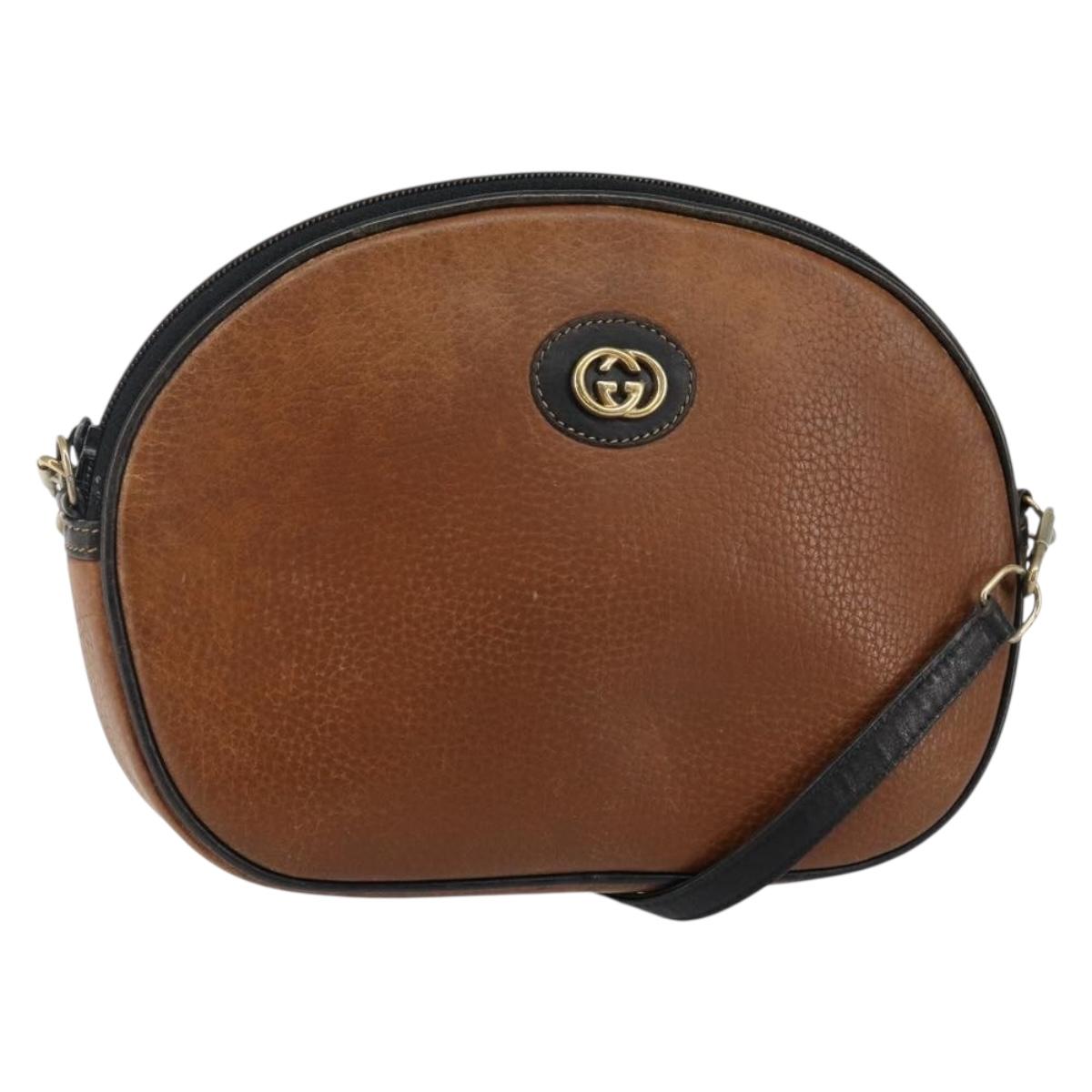 GUCCI Shoulder Bag Leather Brown Gold Auth SW1547