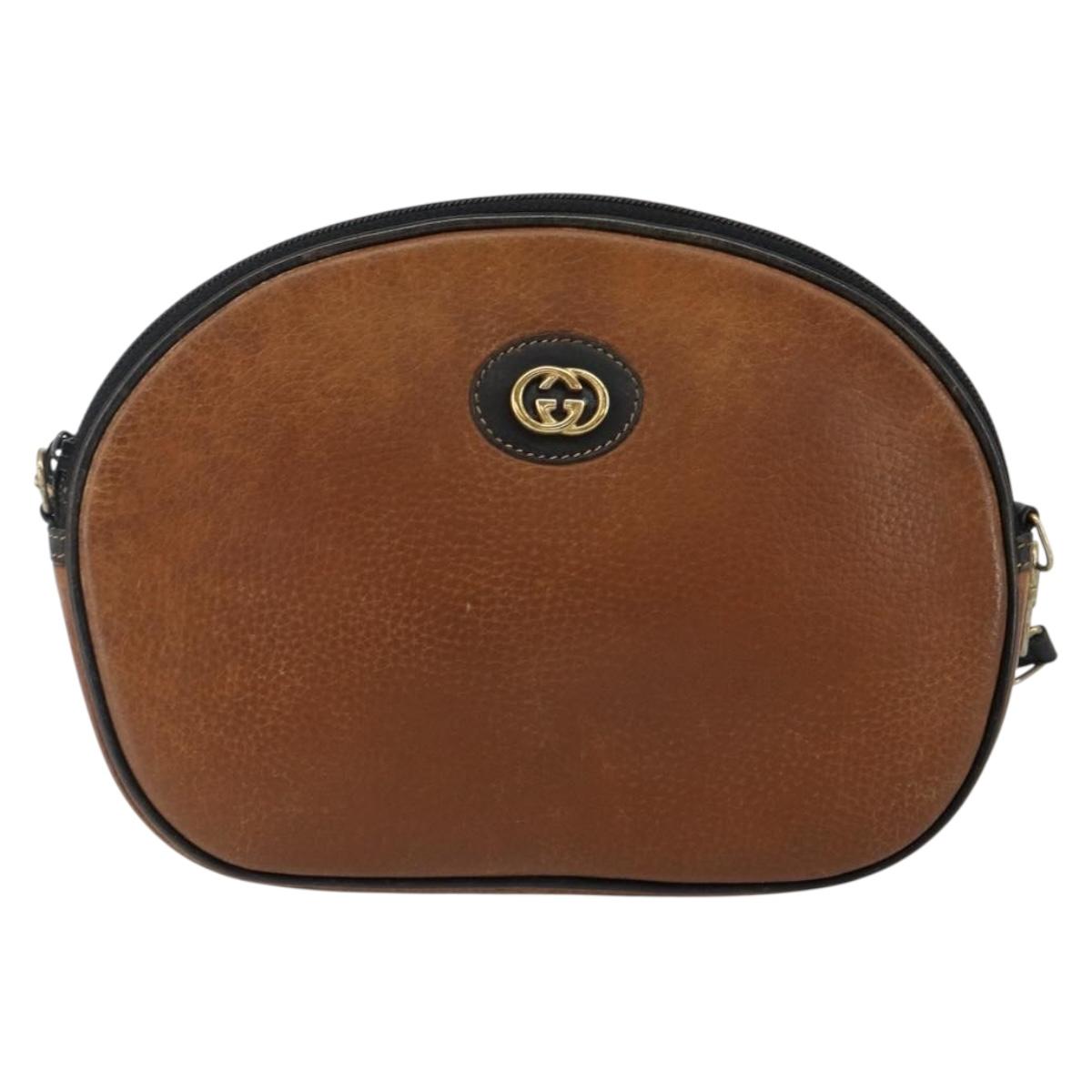 GUCCI Shoulder Bag Leather Brown Gold Auth SW1547