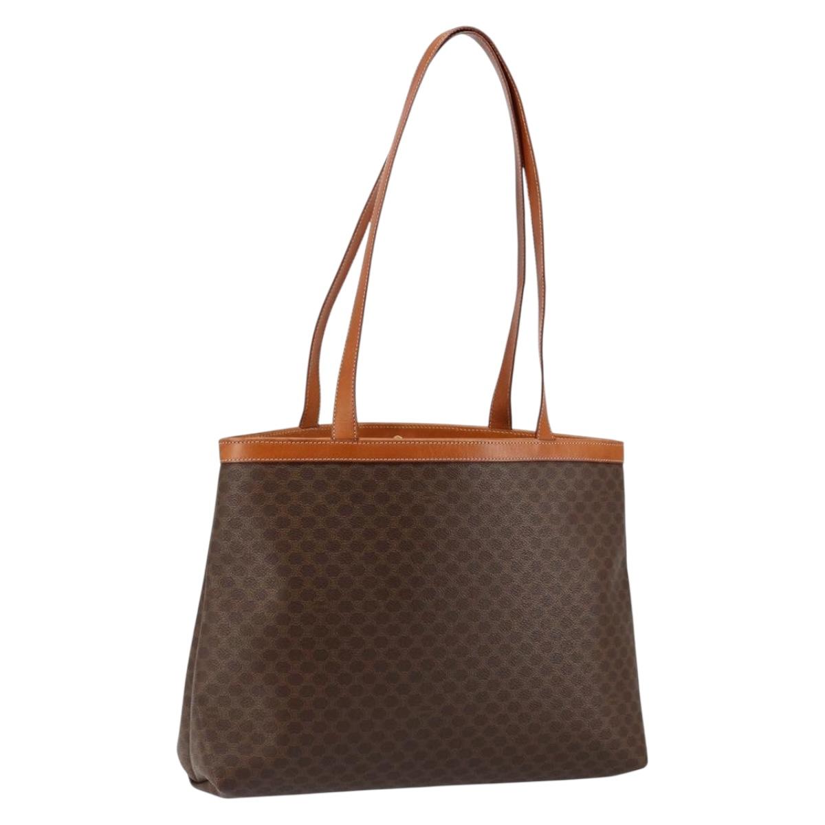 CELINE Macadam Canvas Tote Bag PVC Leather Brown Gold Auth SW1549