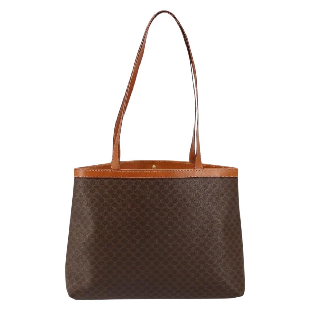 CELINE Macadam Canvas Tote Bag PVC Leather Brown Gold Auth SW1549