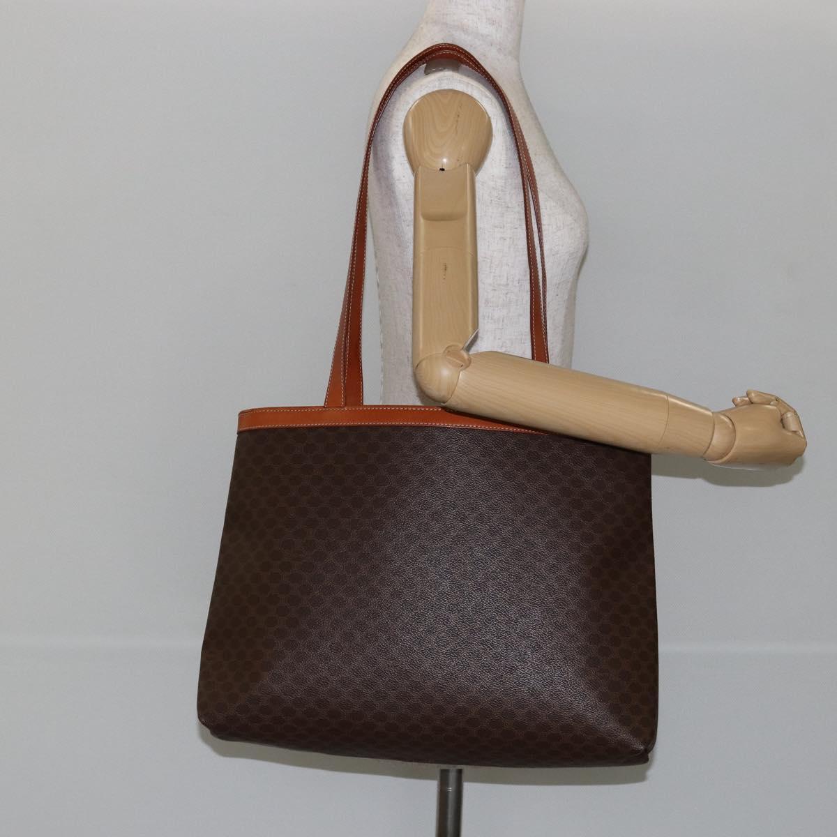 CELINE Macadam Canvas Tote Bag PVC Leather Brown Gold Auth SW1549