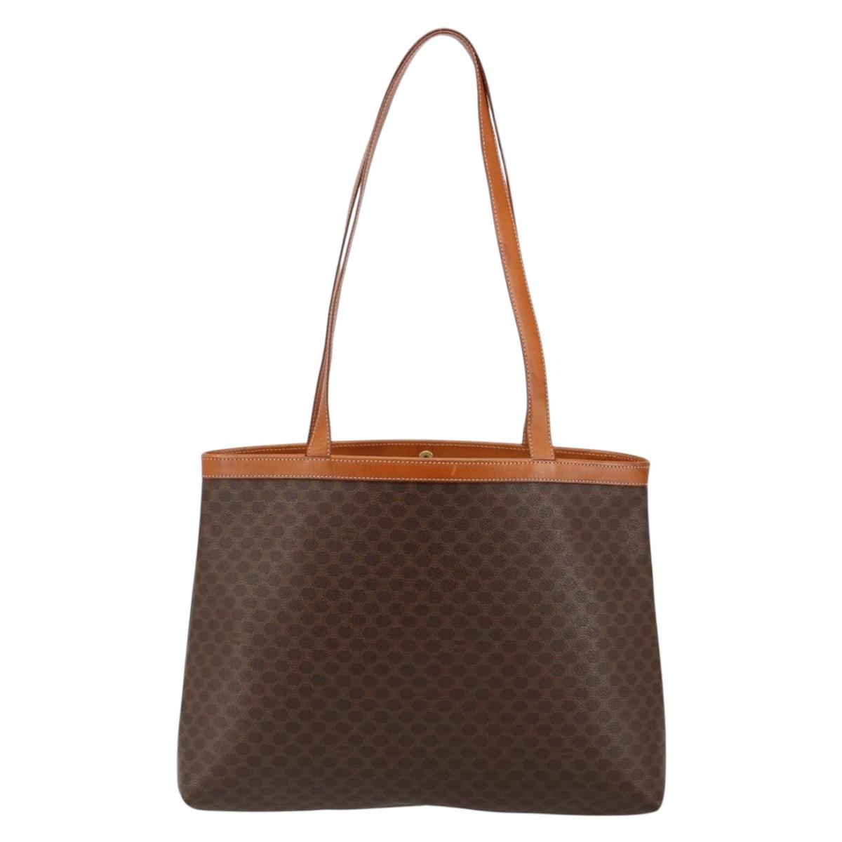 CELINE Macadam Canvas Tote Bag PVC Leather Brown Gold Auth SW1549