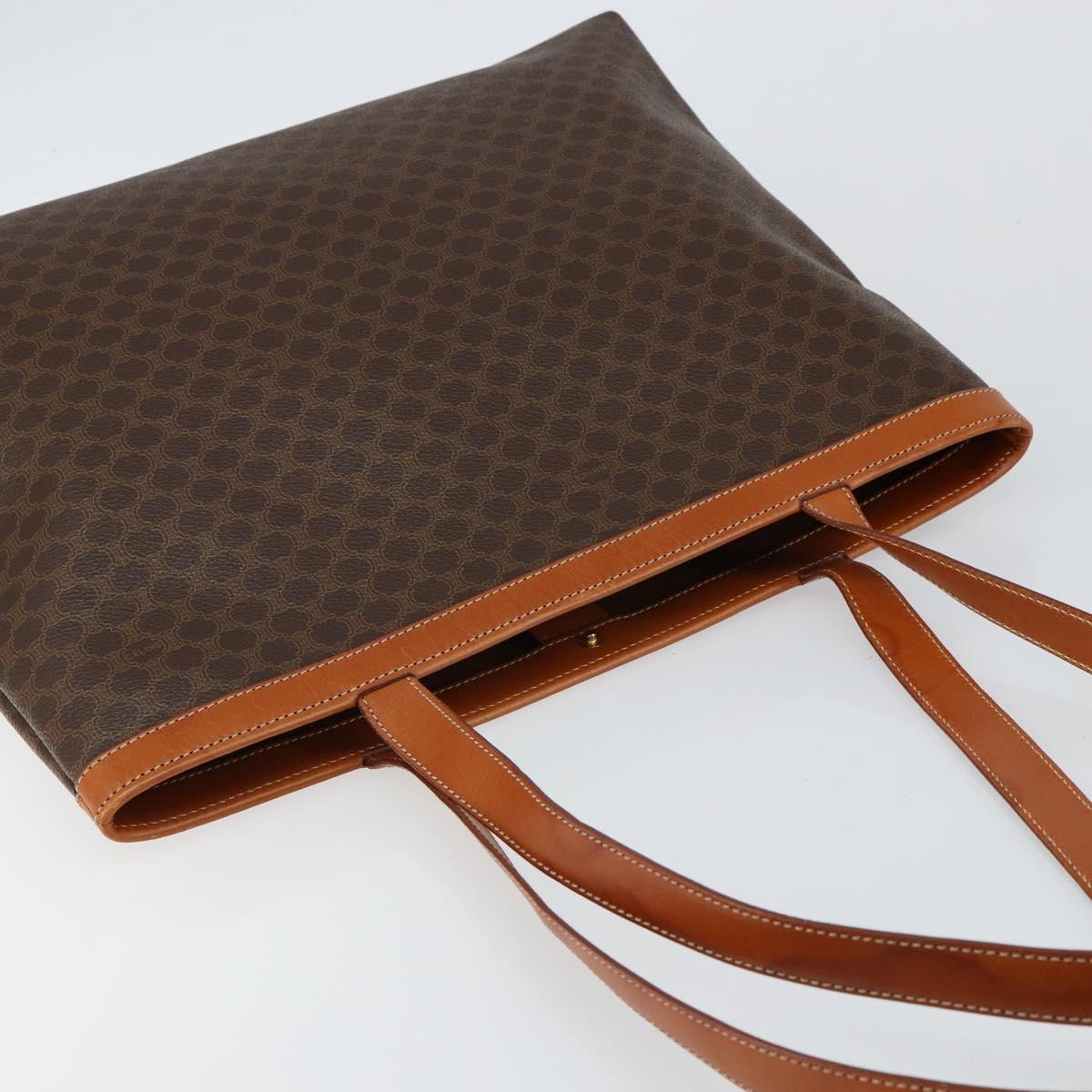 CELINE Macadam Canvas Tote Bag PVC Leather Brown Gold Auth SW1549
