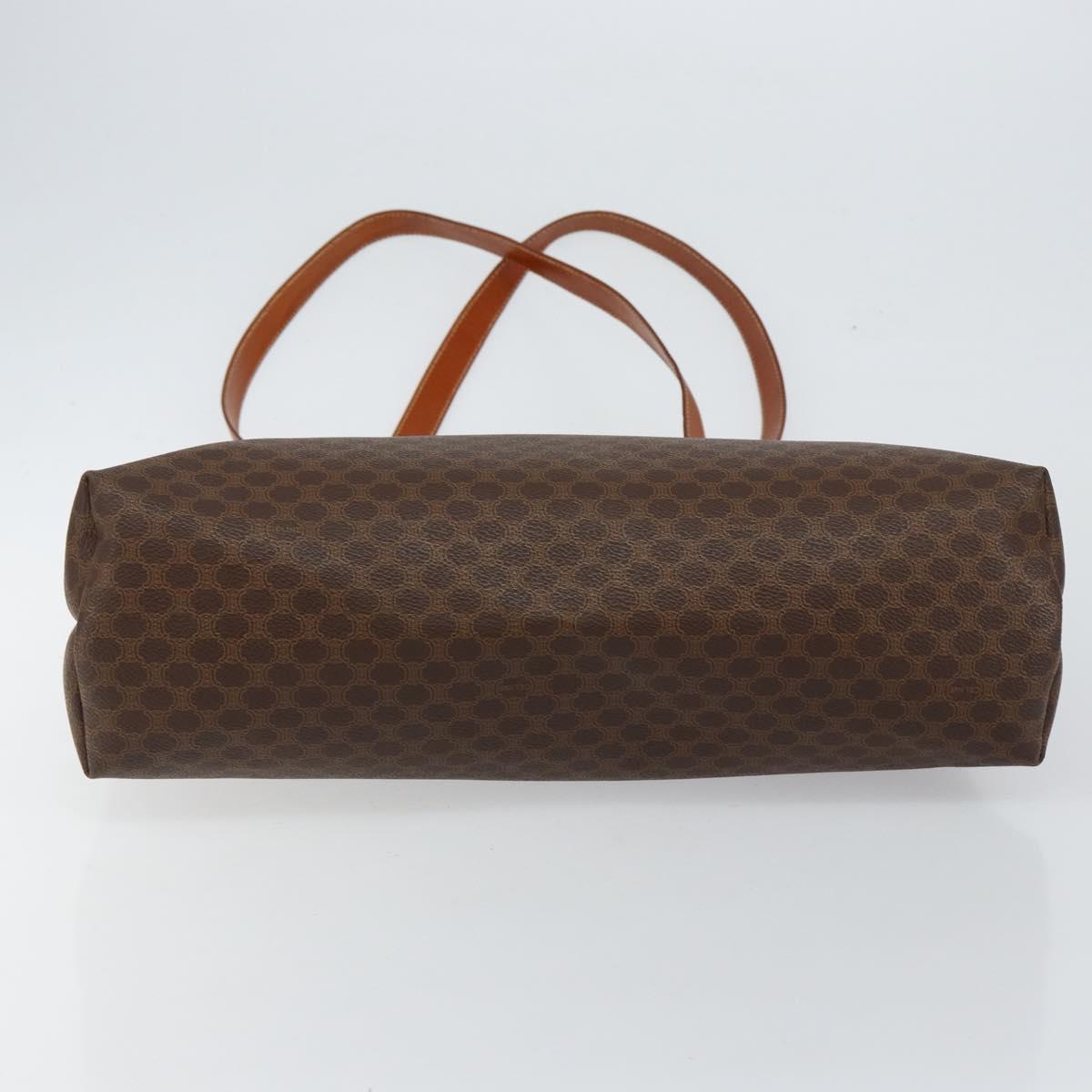 CELINE Macadam Canvas Tote Bag PVC Leather Brown Gold Auth SW1549