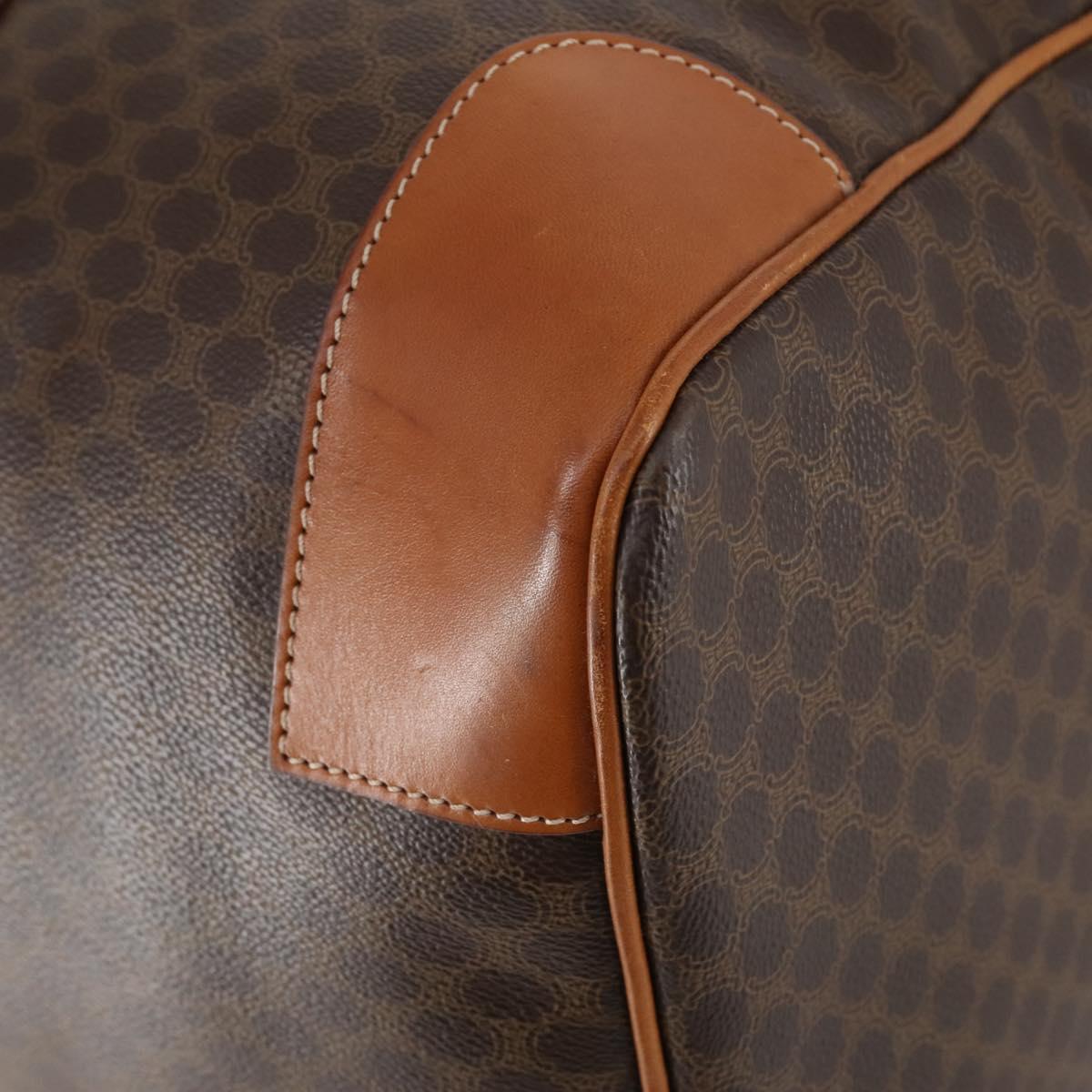 CELINE Macadam Canvas Boston Bag PVC Leather Brown Gold Auth SW1552