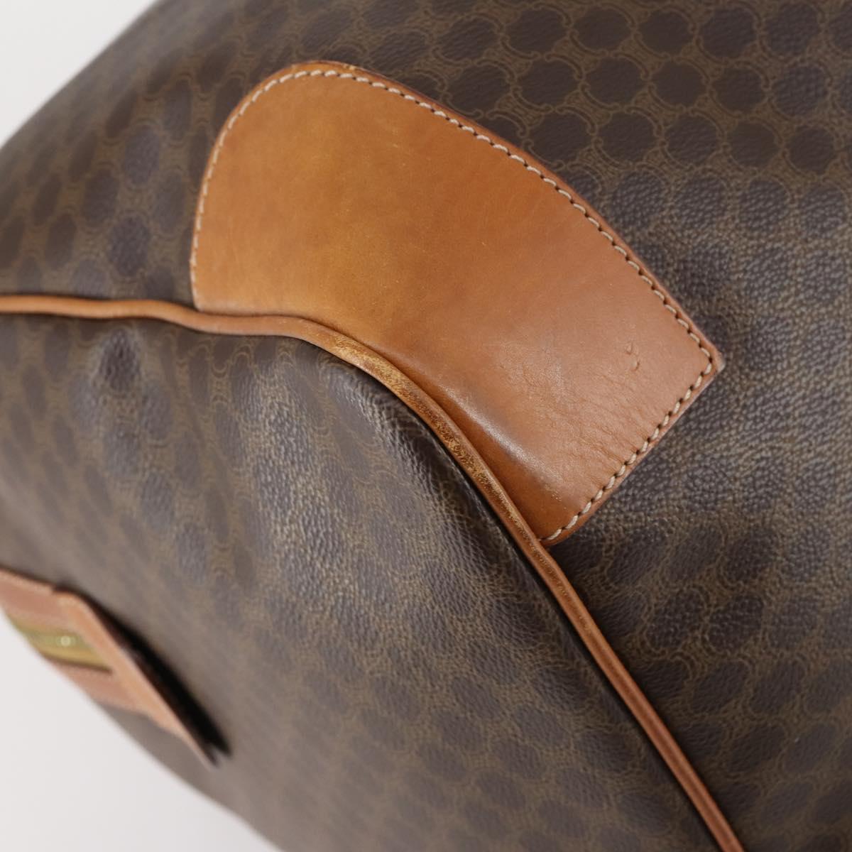 CELINE Macadam Canvas Boston Bag PVC Leather Brown Gold Auth SW1552