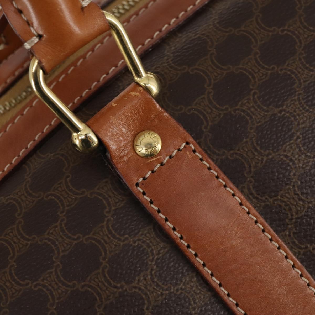 CELINE Macadam Canvas Boston Bag PVC Leather Brown Gold Auth SW1552