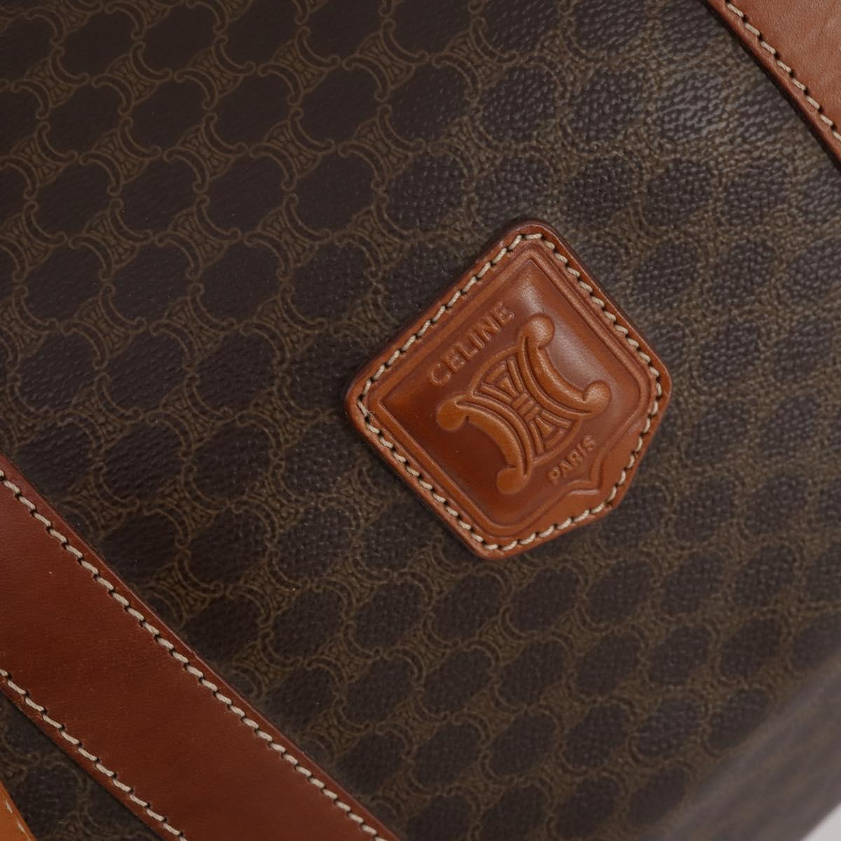 CELINE Macadam Canvas Boston Bag PVC Leather Brown Gold Auth SW1552