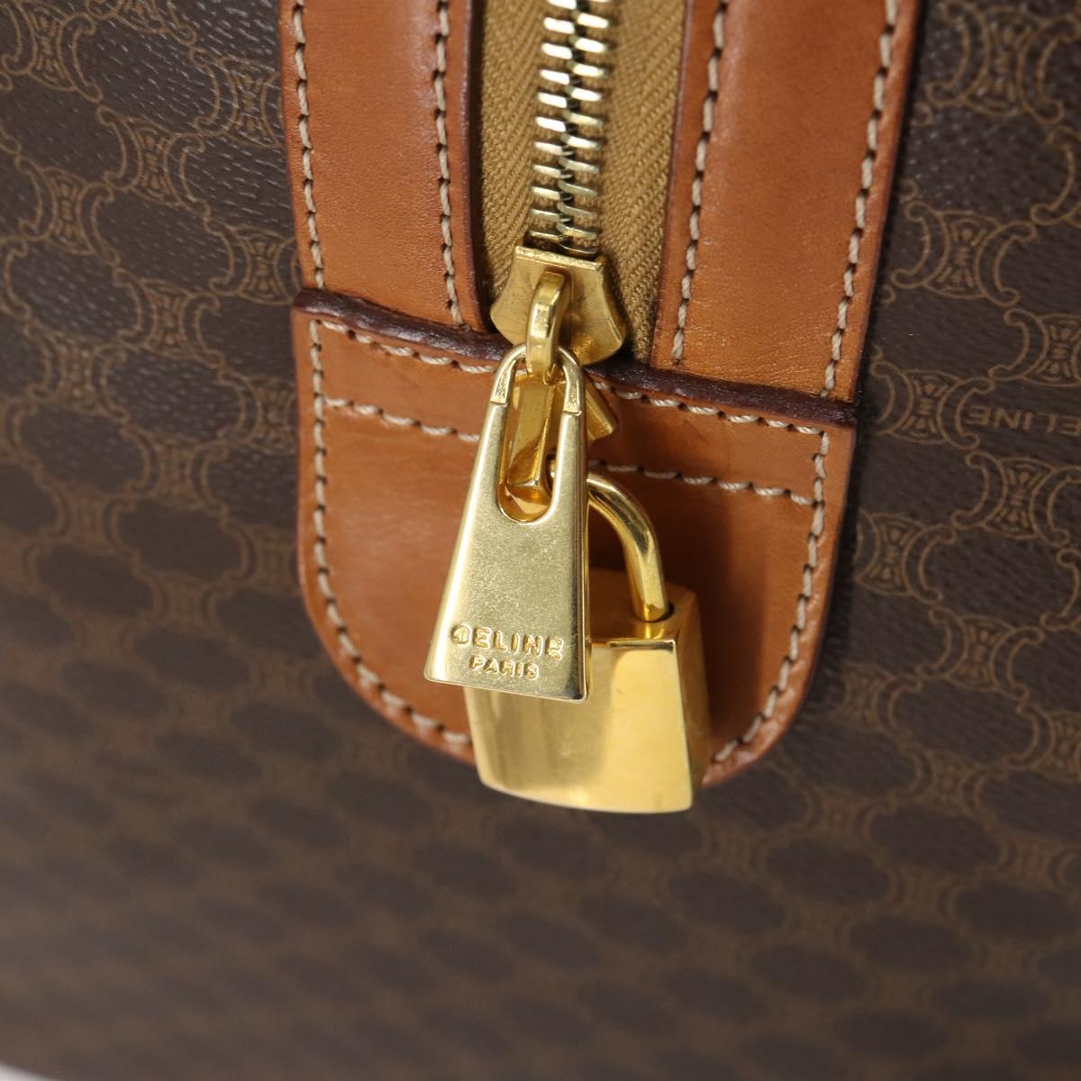 CELINE Macadam Canvas Boston Bag PVC Leather Brown Gold Auth SW1552