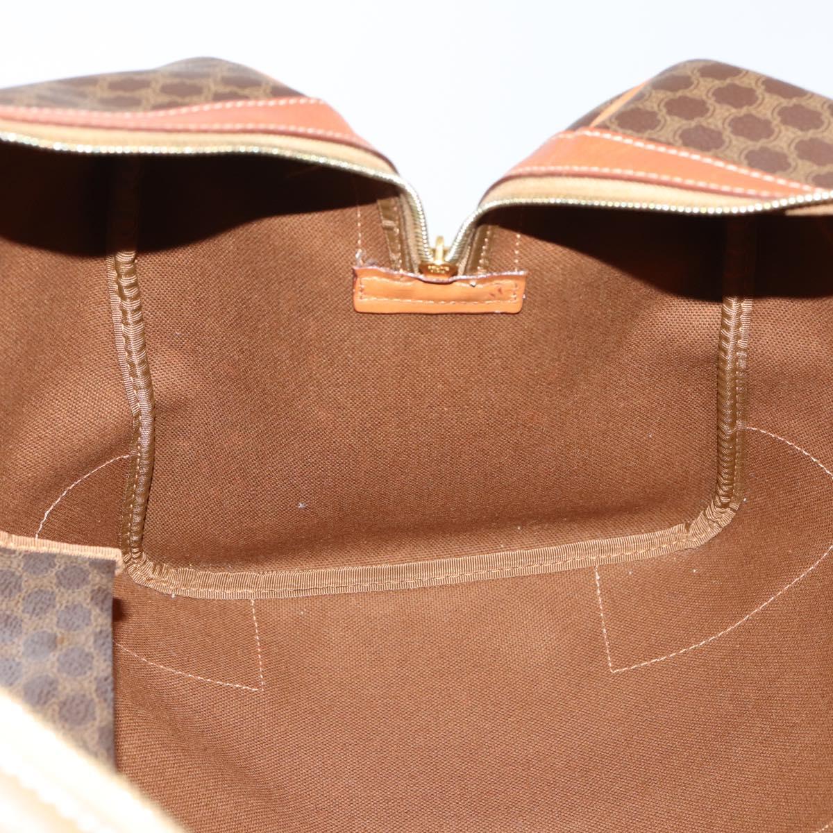 CELINE Macadam Canvas Boston Bag PVC Leather Brown Gold Auth SW1552