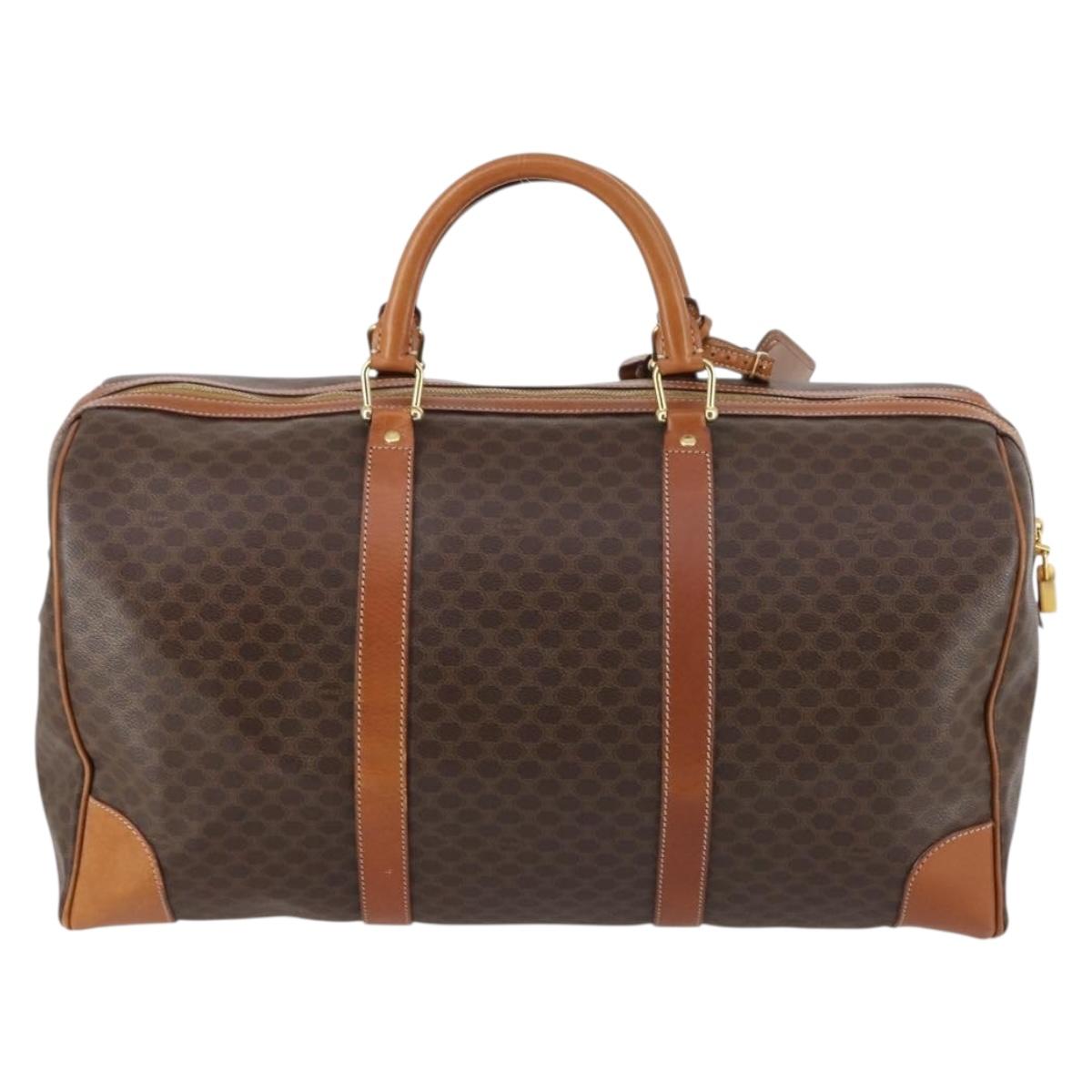 CELINE Macadam Canvas Boston Bag PVC Leather Brown Gold Auth SW1552