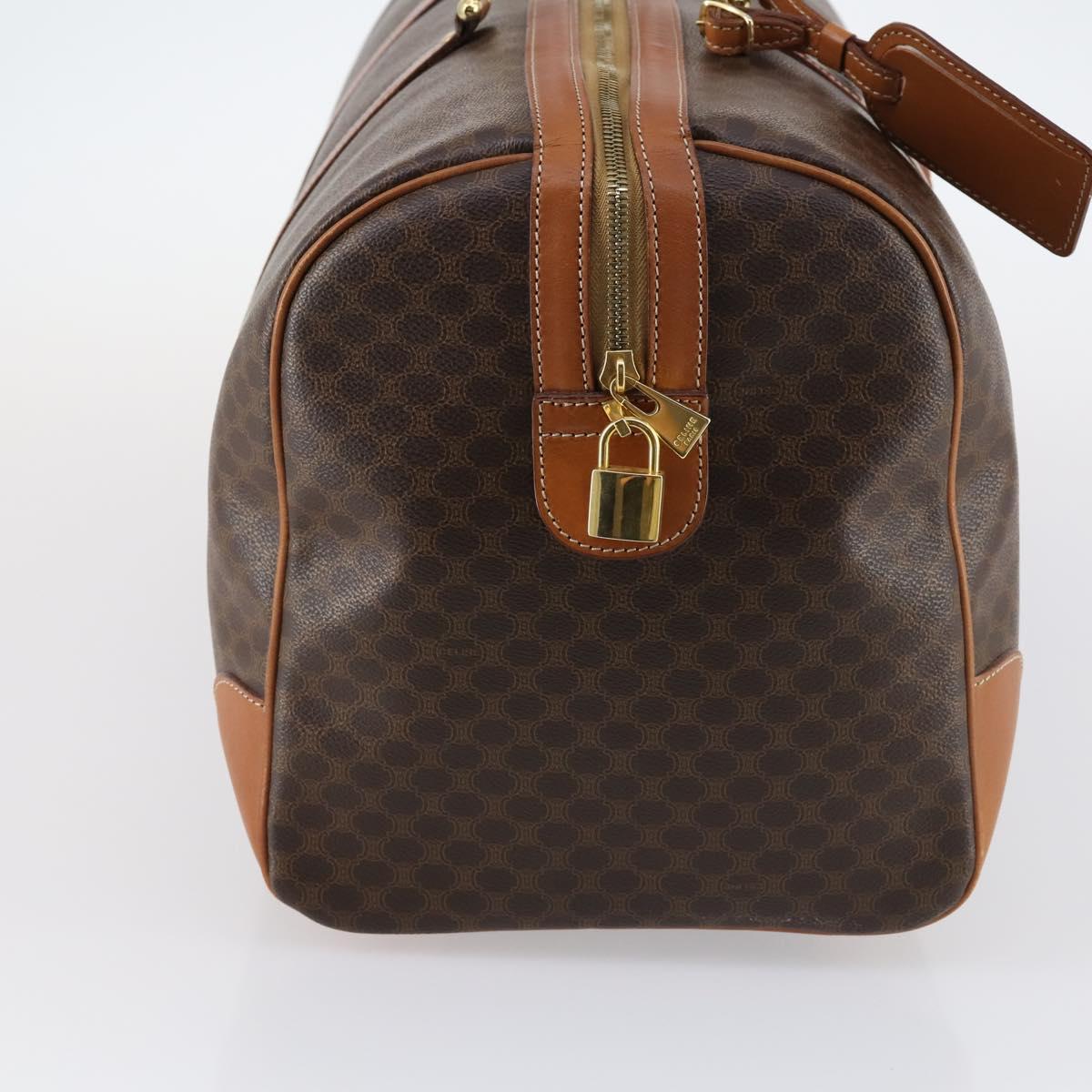 CELINE Macadam Canvas Boston Bag PVC Leather Brown Gold Auth SW1552