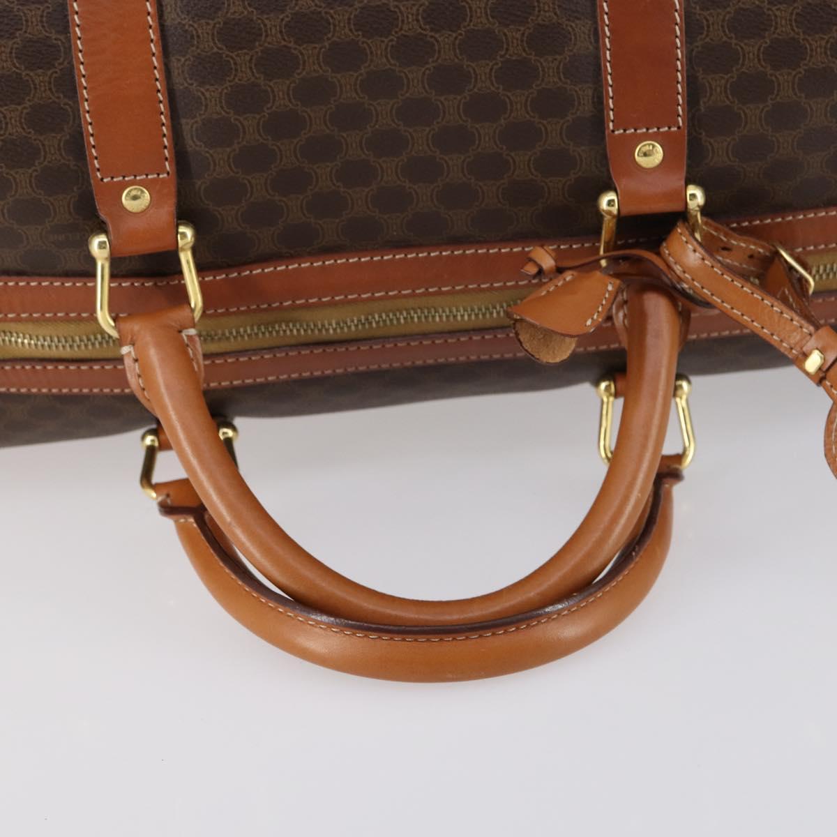 CELINE Macadam Canvas Boston Bag PVC Leather Brown Gold Auth SW1552