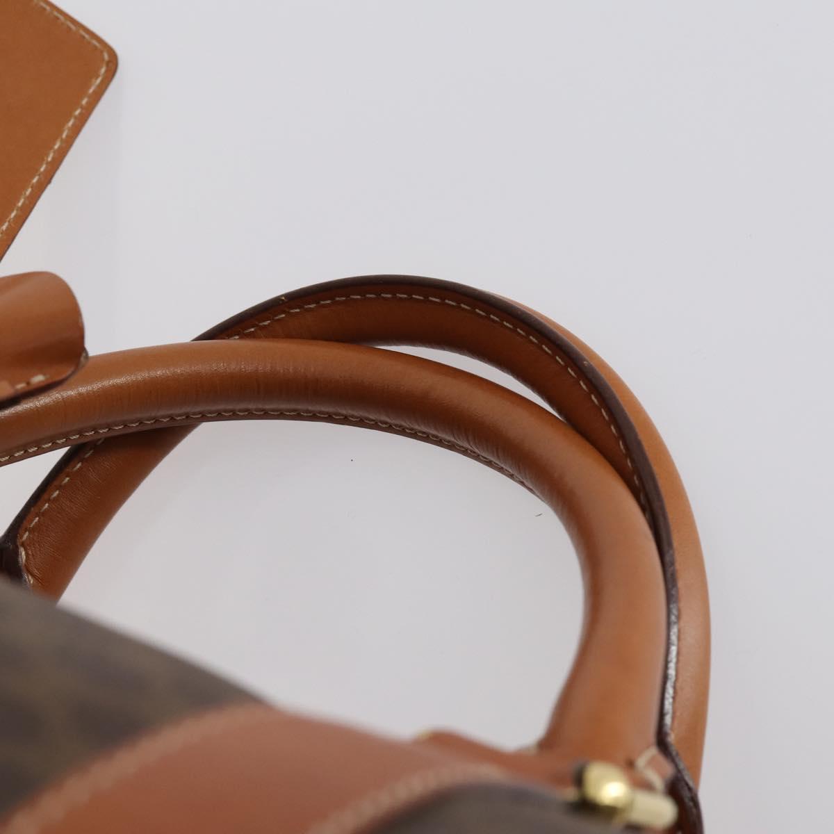 CELINE Macadam Canvas Boston Bag PVC Leather Brown Gold Auth SW1552