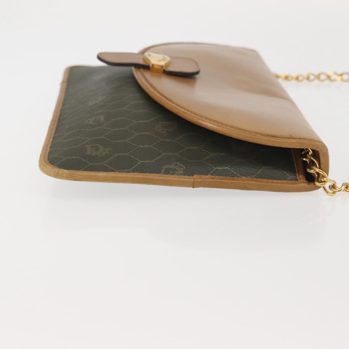 Christian Dior Honeycomb Canvas Chain Shoulder Bag PVC Brown Gold Auth SW1555