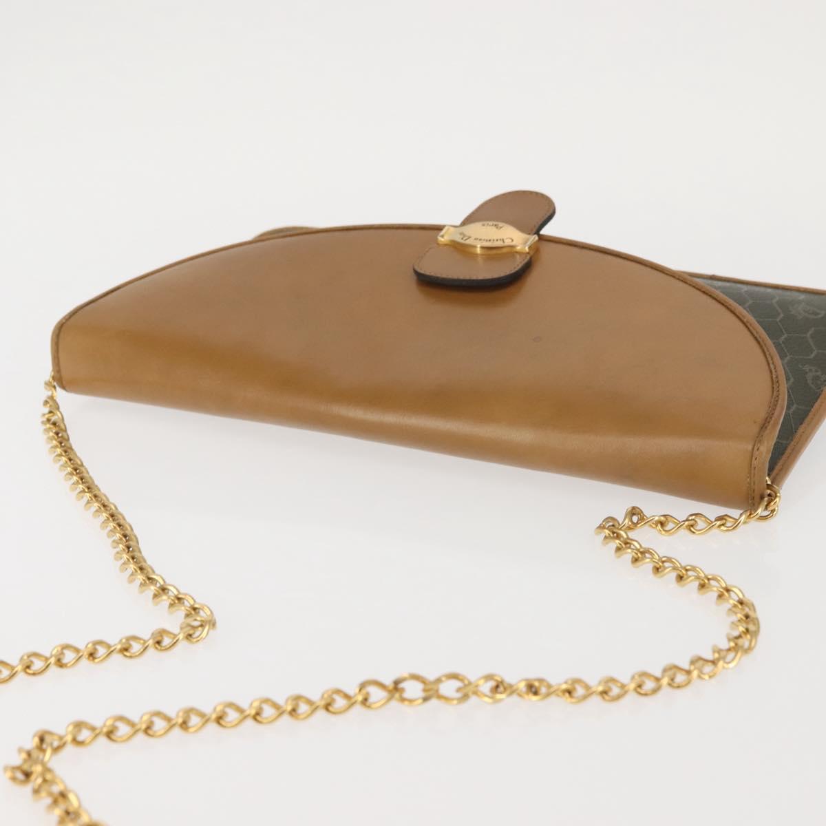 Christian Dior Honeycomb Canvas Chain Shoulder Bag PVC Brown Gold Auth SW1555