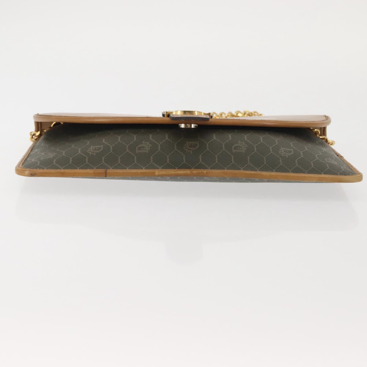Christian Dior Honeycomb Canvas Chain Shoulder Bag PVC Brown Gold Auth SW1555