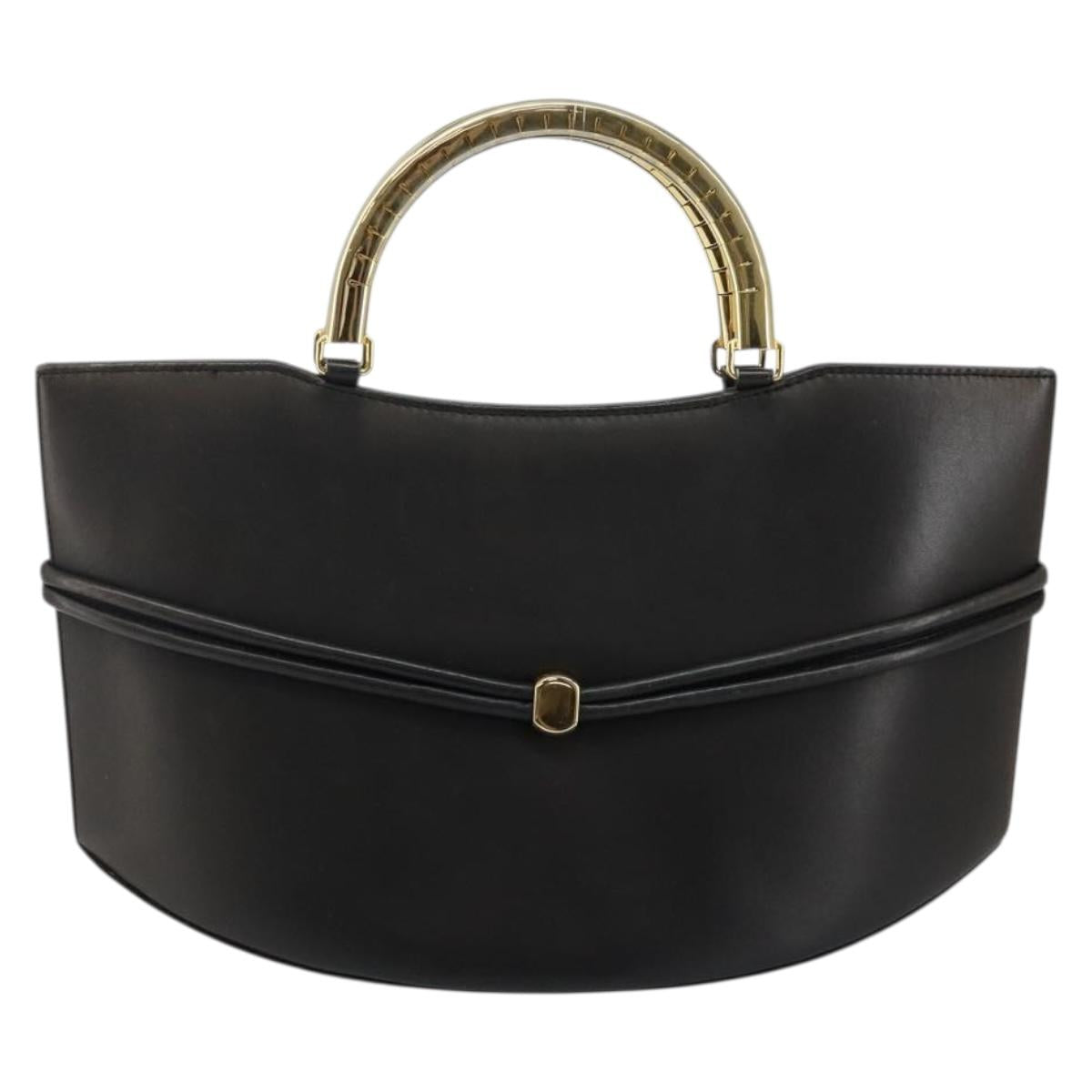 BALLY Hand Bag Leather Black Gold Auth SW1563