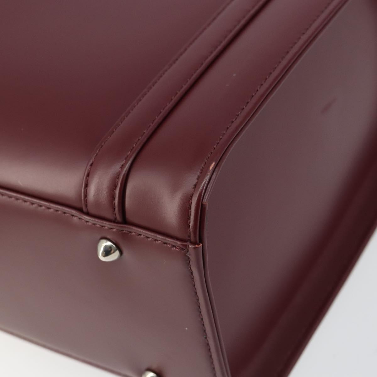 BURBERRY Hand Bag Leather Bordeaux Silver Auth sw1572