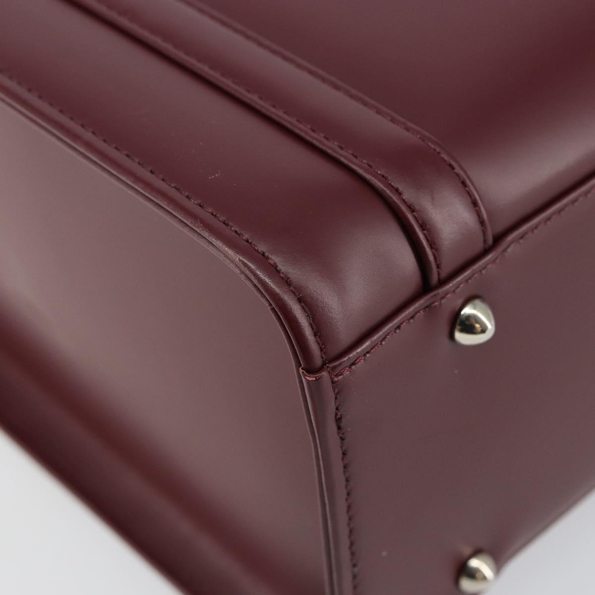 BURBERRY Hand Bag Leather Bordeaux Silver Auth sw1572