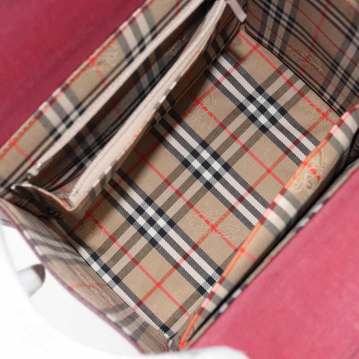 BURBERRY Hand Bag Leather Bordeaux Silver Auth sw1572