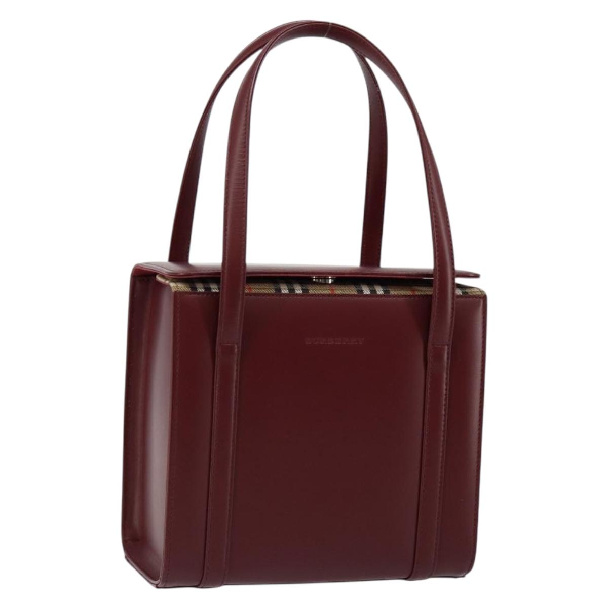 BURBERRY Hand Bag Leather Bordeaux Silver Auth sw1572