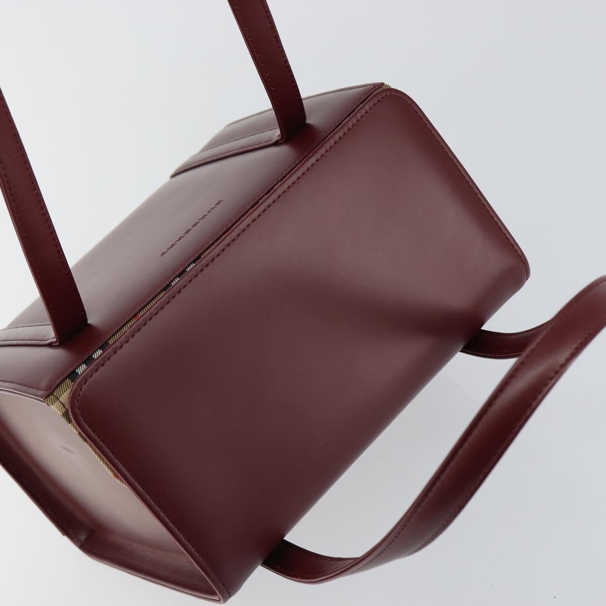 BURBERRY Hand Bag Leather Bordeaux Silver Auth sw1572