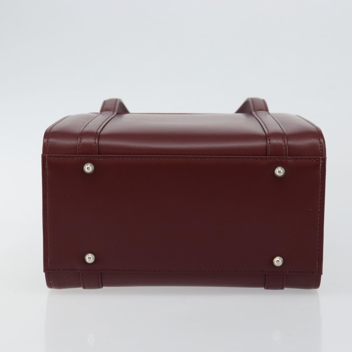 BURBERRY Hand Bag Leather Bordeaux Silver Auth sw1572